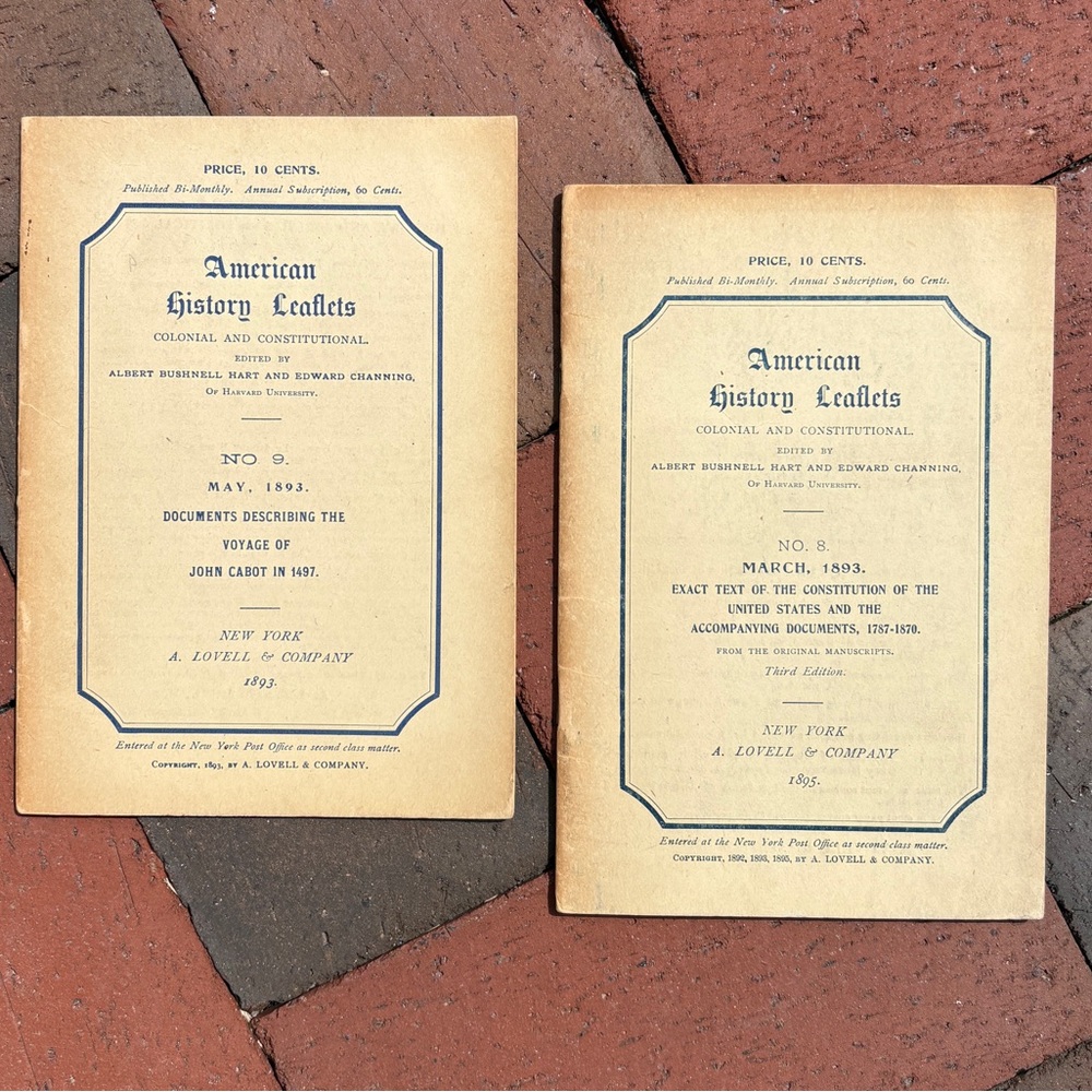 2 1893 American History Leaflets US Constitution John Cabot 1497 Voyage America